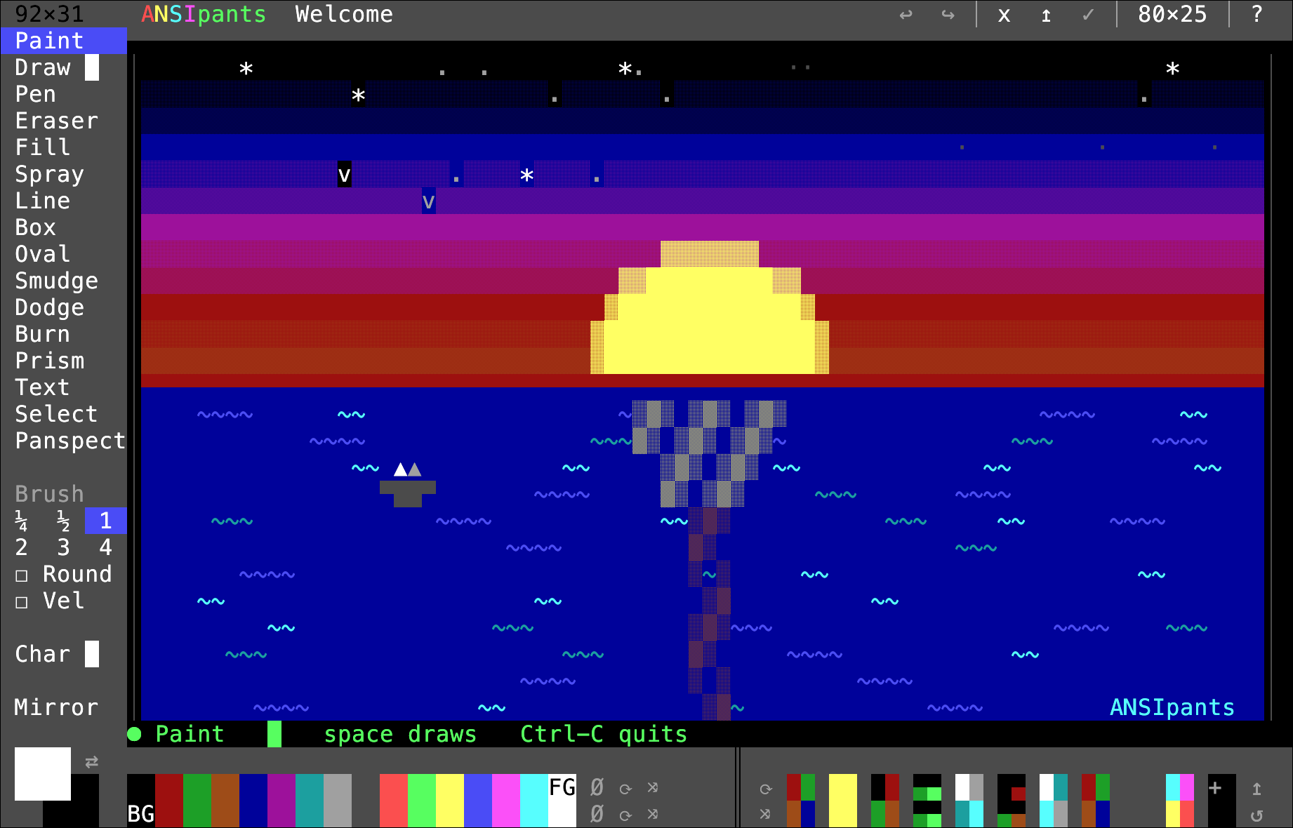 ANSIpants16 running in a terminal