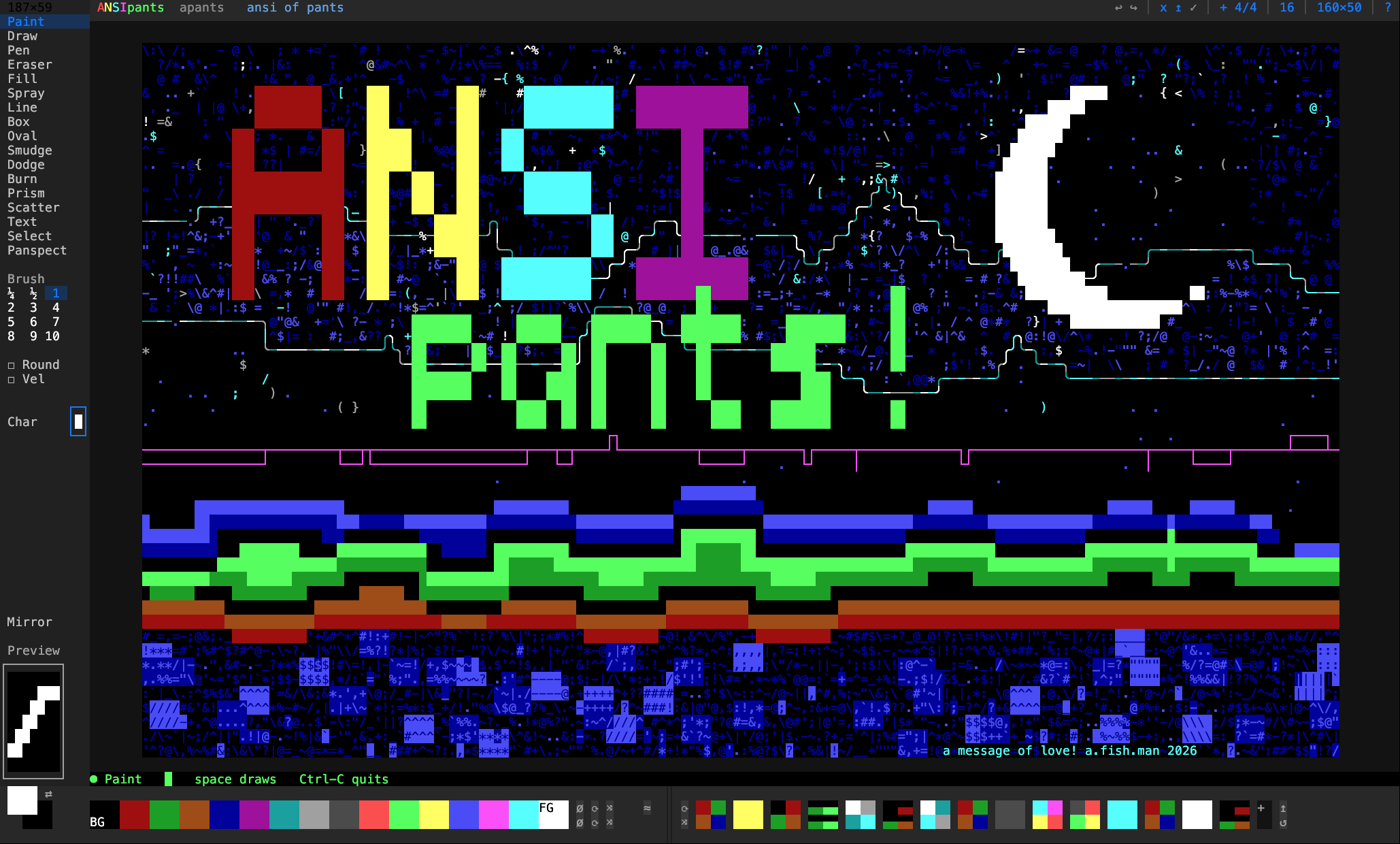 ANSIpants16M running in a terminal