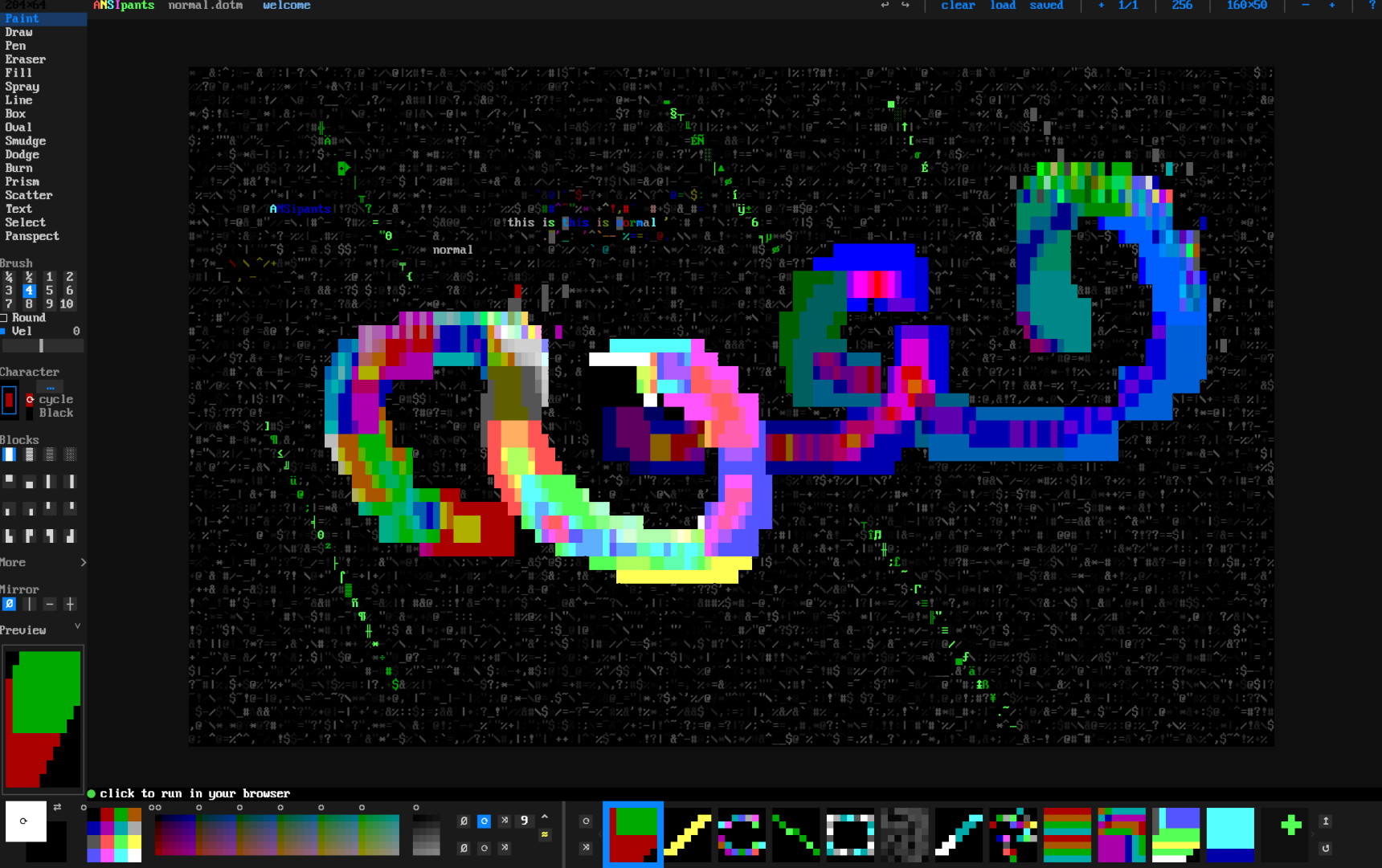 ANSIpants running in a browser